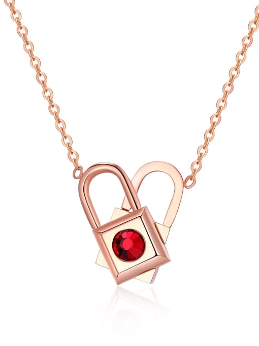 1444 [pendant chain] Titanium Rhinestone Heart Minimalist Necklace